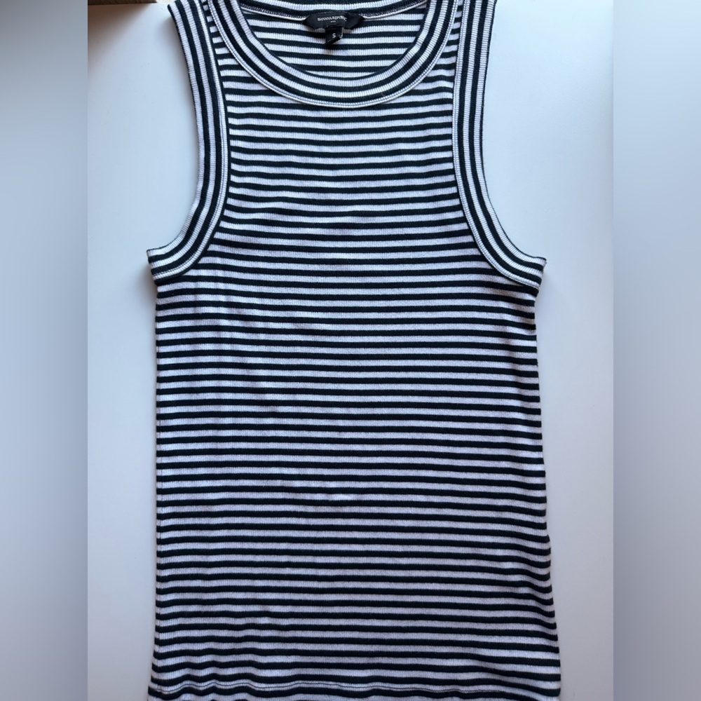 Banana Republic Navy Blue & White Striped Tank Top